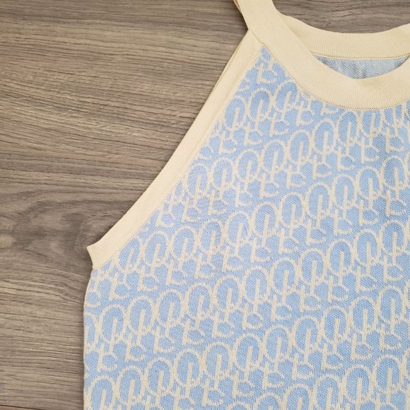 Shein Allover Pattern Halter Knit Top Blue Size Large - Picture 5 of 8